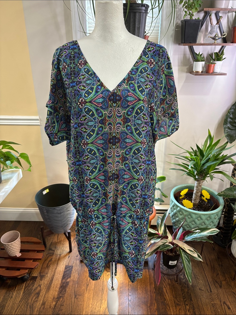 SW3 Bespoke silk V-Neck Split Sleeve Patterned Tunic Dress size S